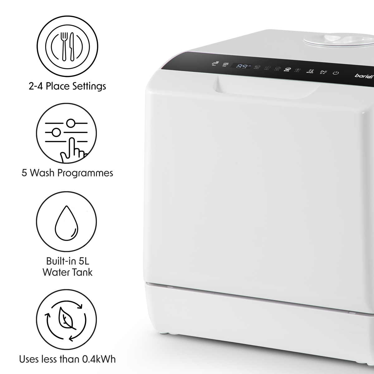 Baridi DH224A 2-4 Place Settings Mini Portable Tabletop Dishwasher, 5 Wash Functions - additional view 14