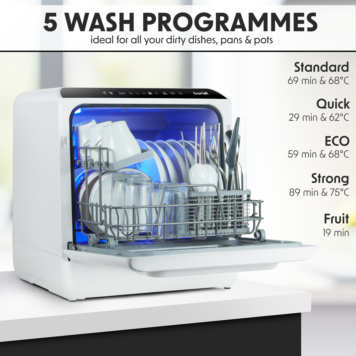 Baridi DH224A 2-4 Place Settings Mini Portable Tabletop Dishwasher, 5 Wash Functions - additional view 13