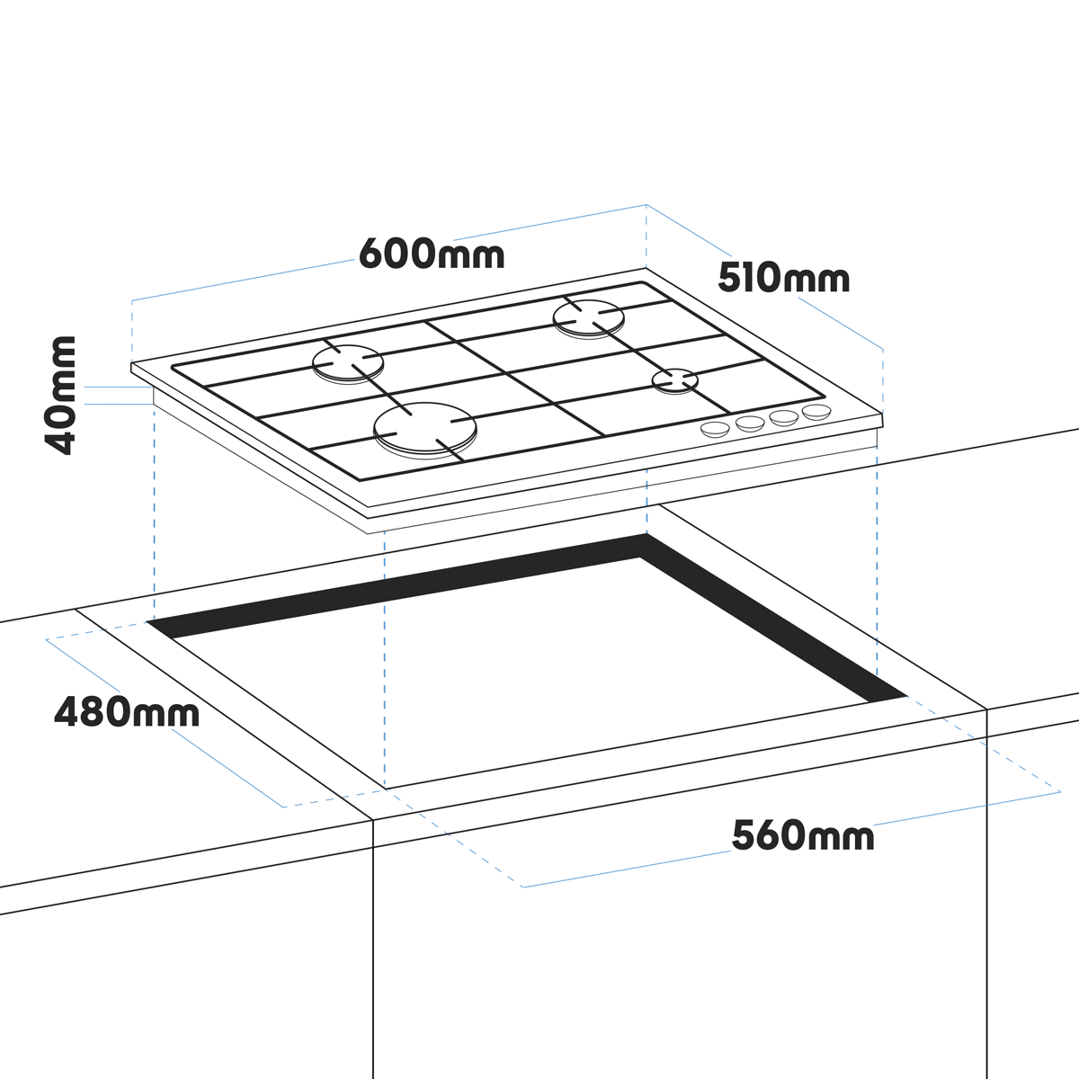 Baridi DH225 Gas Hob with 4 Cooking Zones 60cm - Stainless Steel - additional view 9