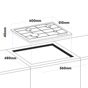 Baridi DH225 Gas Hob with 4 Cooking Zones 60cm - Stainless Steel - additional view 9