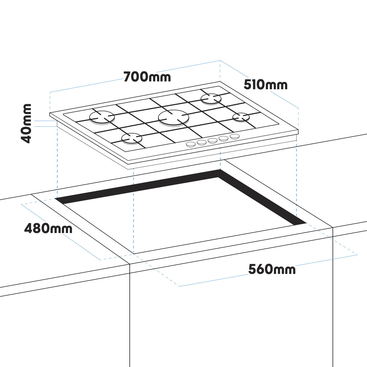 Baridi DH227 Gas Hob with 5 Cooking Zones 70cm - Stainless Steel - additional view 4