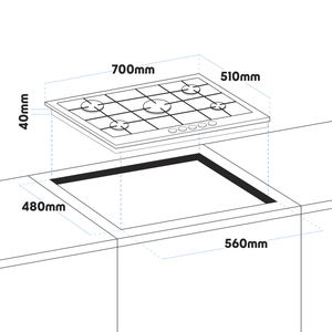 Baridi DH228 Gas Hob with 5 Cooking Zones 70cm - Black - additional view 11