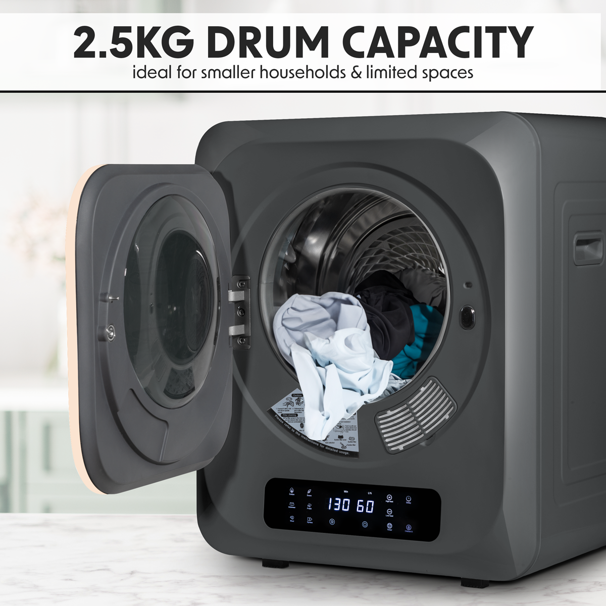 Baridi DH229 Tabletop Tumble Dryer with Digital Controls 2.5kg Capacity - Black - additional view 12