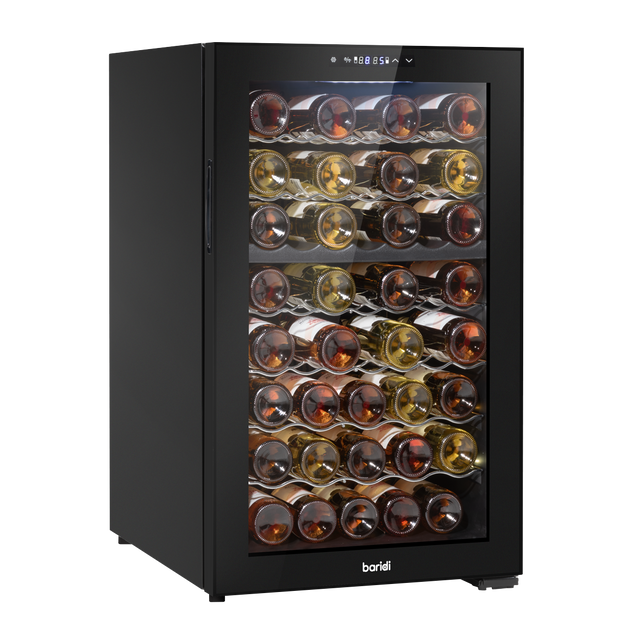 Baridi DH236 52 Bottle Dual Zone Wine Fridge with Digital Touch Screen Controls, Wire Shelves & LED Light - Black
