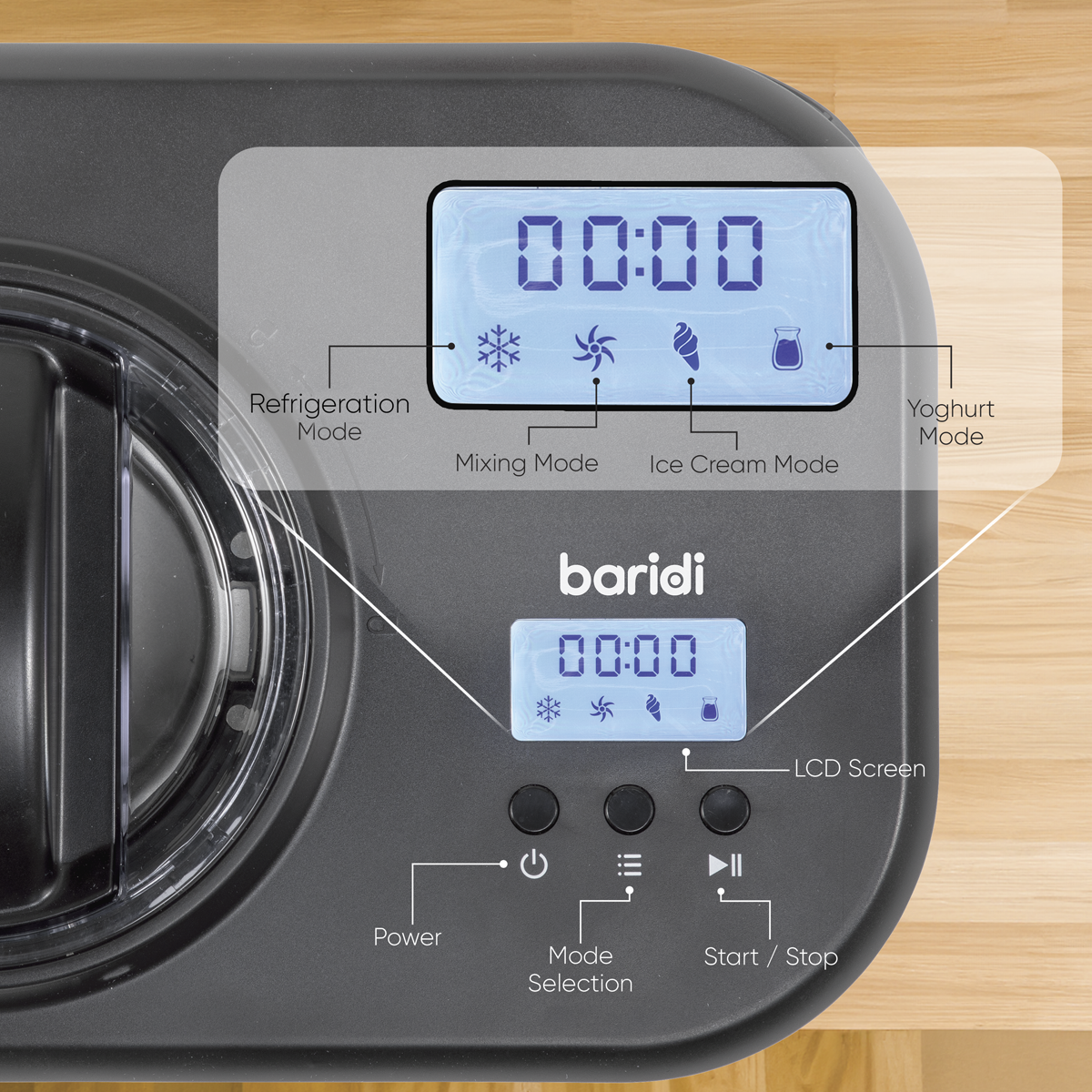 Baridi DH238 Automatic Churning Ice Cream Machine 1L Capacity - Black - additional view 7