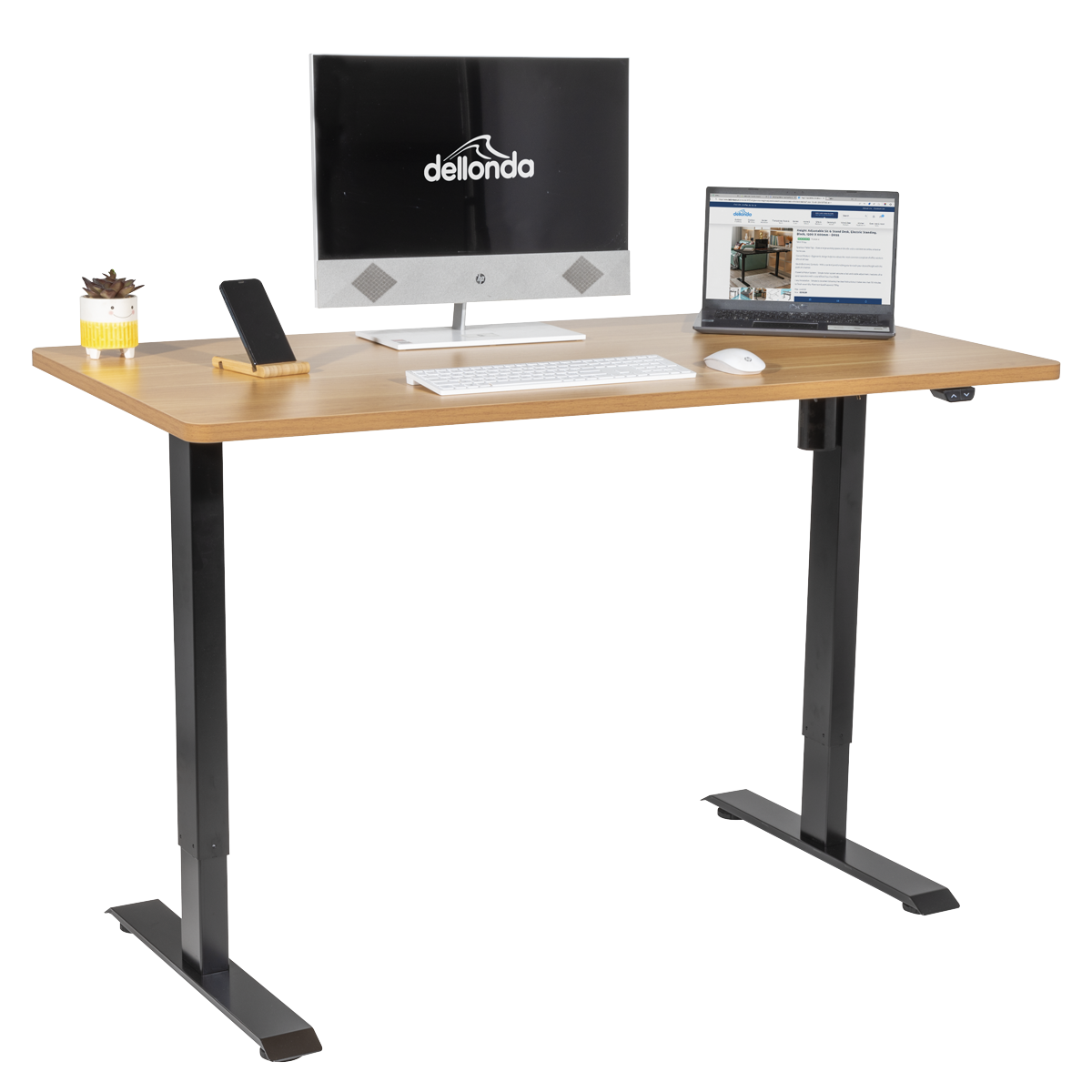 Dellonda DH242 Single Motor Ultra-Quiet Adjustable-Height Electric Sit/Stand Desk - Oak Desktop - additional view 4