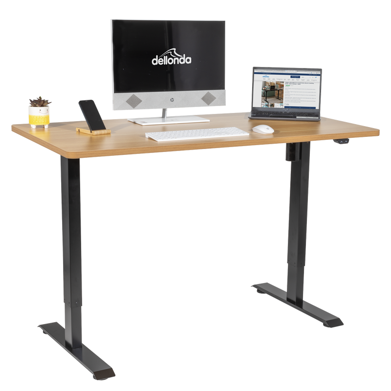 Dellonda DH242 Single Motor Ultra-Quiet Adjustable-Height Electric Sit/Stand Desk - Oak Desktop - additional view 4