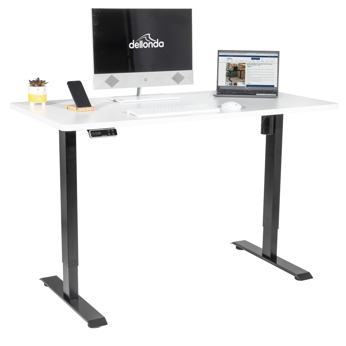 Dellonda DH244 White Electric Height Adjustable Standing Desk with Memory, Quiet, 1400x700mm - additional view 2