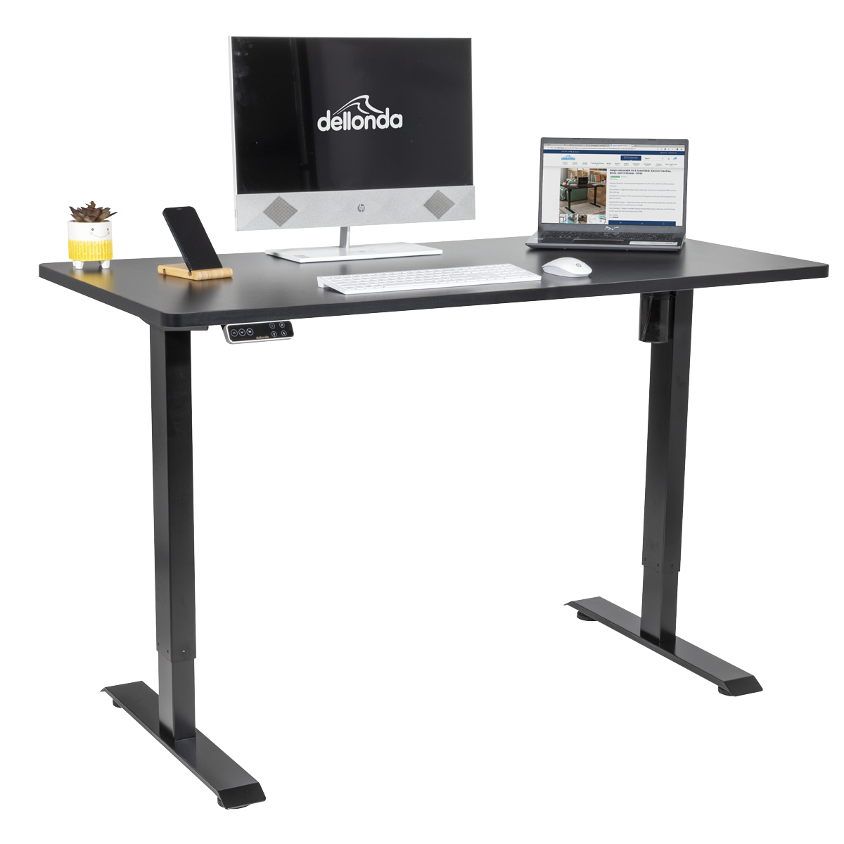 Dellonda DH245 Black Electric Height Adjustable Standing Desk with Memory, Quiet, 1400x700mm - additional view 4
