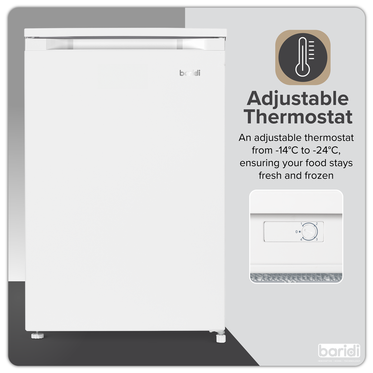 Baridi DH250 55cm Undercounter Freezer with Adjustable Thermostat 85L - White - additional view 6