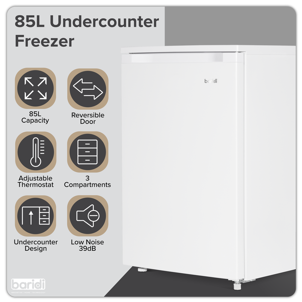Baridi DH250 55cm Undercounter Freezer with Adjustable Thermostat 85L - White - additional view 9