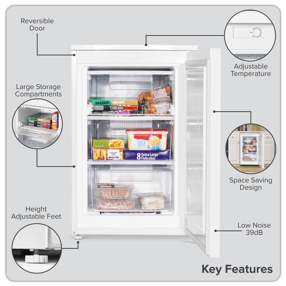 Baridi DH250 55cm Undercounter Freezer with Adjustable Thermostat 85L - White - additional view 4