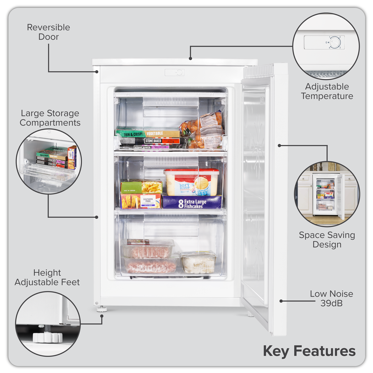 Baridi DH250 55cm Undercounter Freezer with Adjustable Thermostat 85L - White - additional view 4