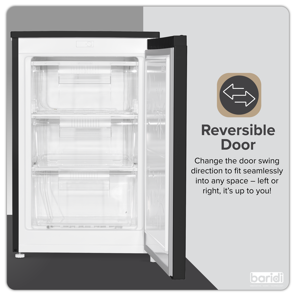 Baridi DH251 55cm Undercounter Freezer with Adjustable Thermostat, 85L - Black - additional view 3
