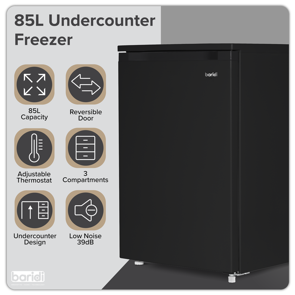 Baridi DH251 55cm Undercounter Freezer with Adjustable Thermostat, 85L - Black - additional view 5