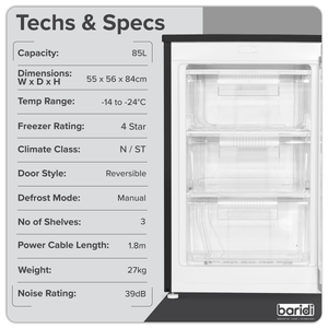 Baridi DH251 55cm Undercounter Freezer with Adjustable Thermostat, 85L - Black - additional view 11