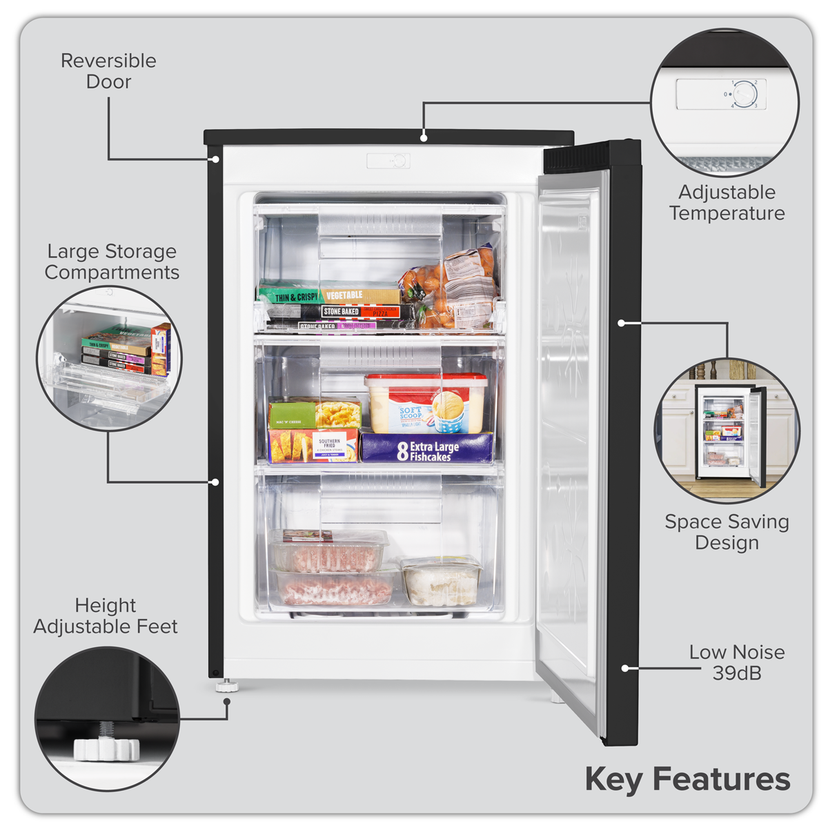 Baridi DH251 55cm Undercounter Freezer with Adjustable Thermostat, 85L - Black - additional view 12