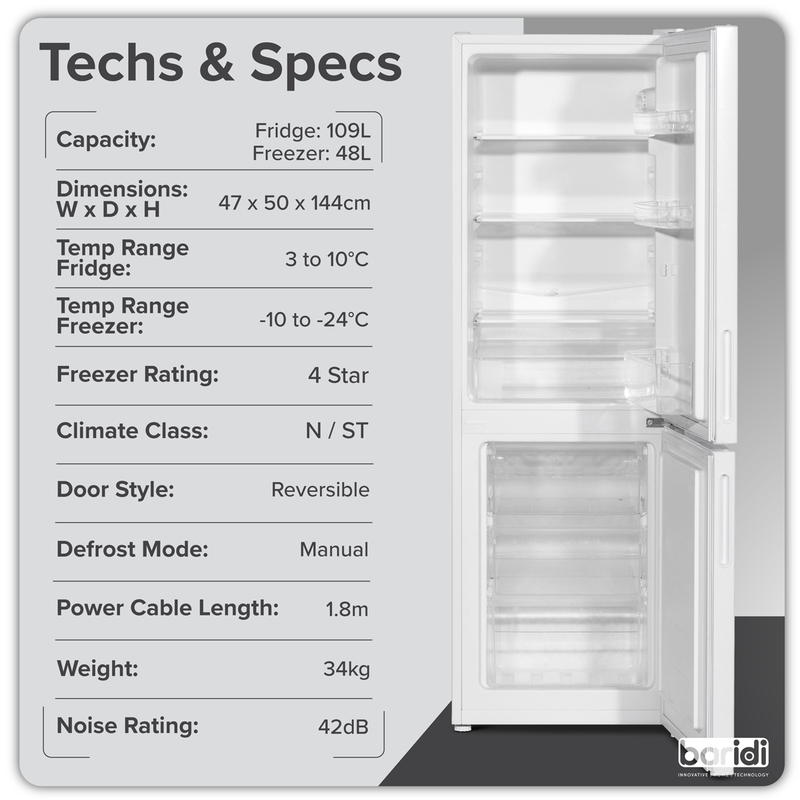Baridi DH252 60/40 Low Frost Fridge Freezer 157L Capacity - White - additional view 19