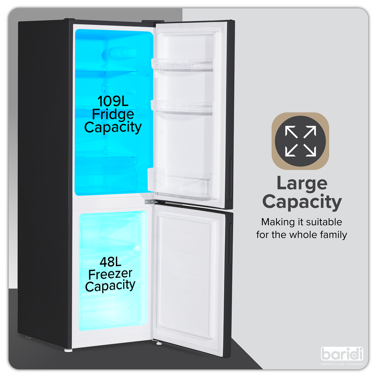 Baridi DH253 47cm 60/40 Fridge Freezer, 157L Capacity Low Frost - additional view 3