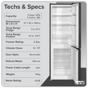 Baridi DH253 47cm 60/40 Fridge Freezer, 157L Capacity Low Frost - additional view 9