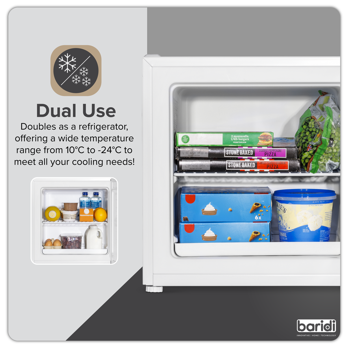 Baridi DH254 Mini Tabletop Fridge/Freezer, 31L Capacity - White - additional view 4
