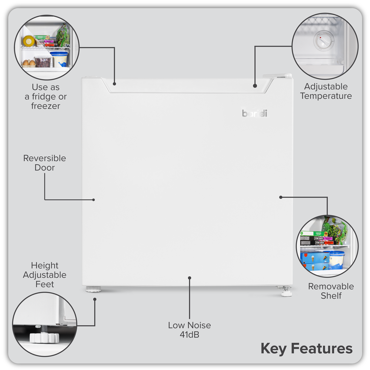 Baridi DH254 Mini Tabletop Fridge/Freezer, 31L Capacity - White - additional view 10