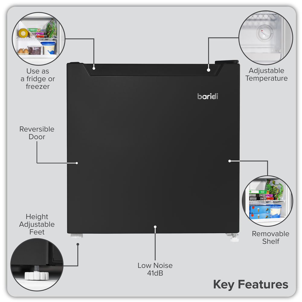 Baridi DH255 Mini Tabletop Fridge/Freezer, 31L Capacity - Black - additional view 12
