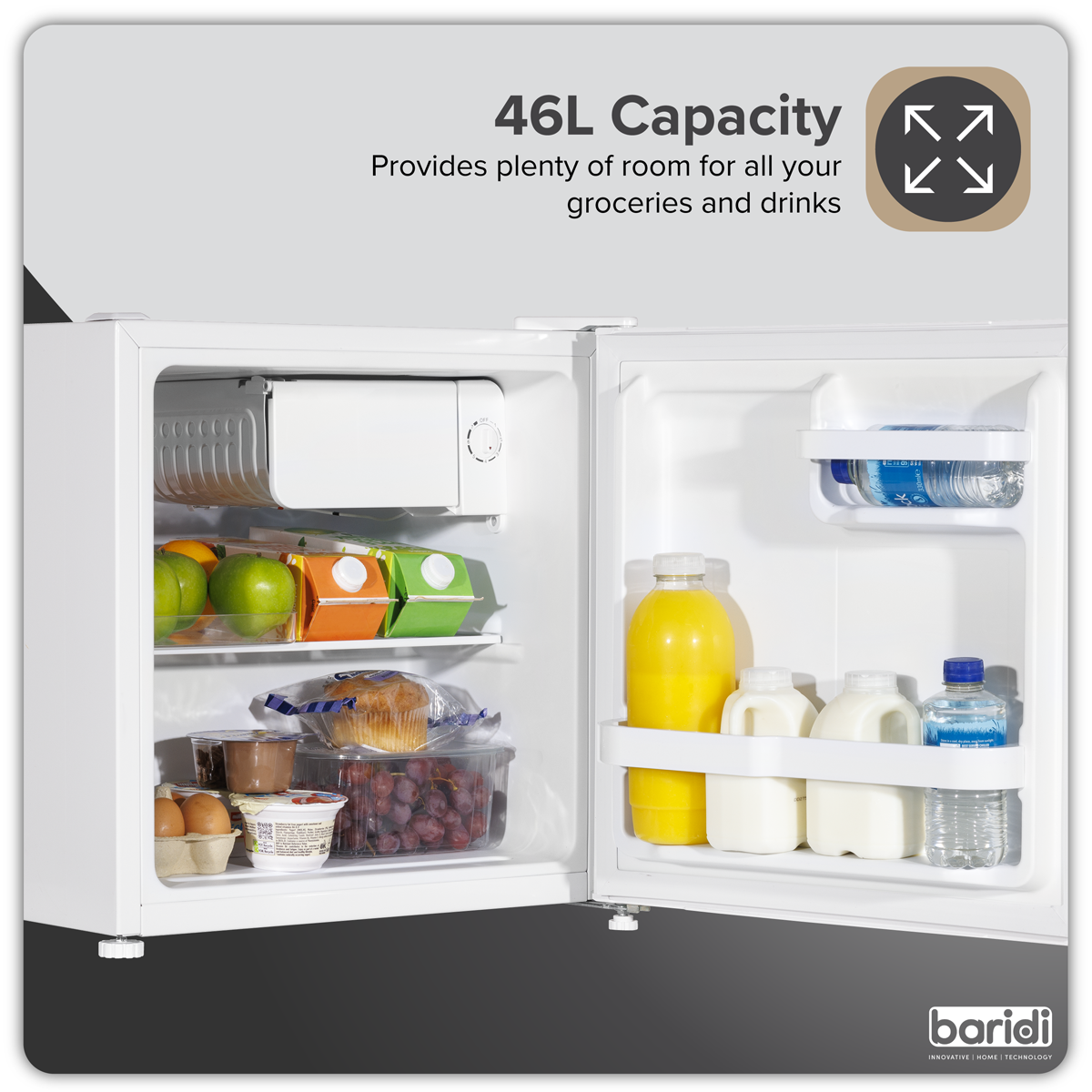Baridi DH256 Tabletop Fridge with Ice Box, 46L Capacity, Adjustable Thermostat - White - additional view 14