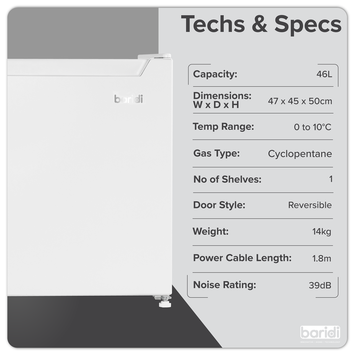 Baridi DH256 Tabletop Fridge with Ice Box, 46L Capacity, Adjustable Thermostat - White - additional view 15