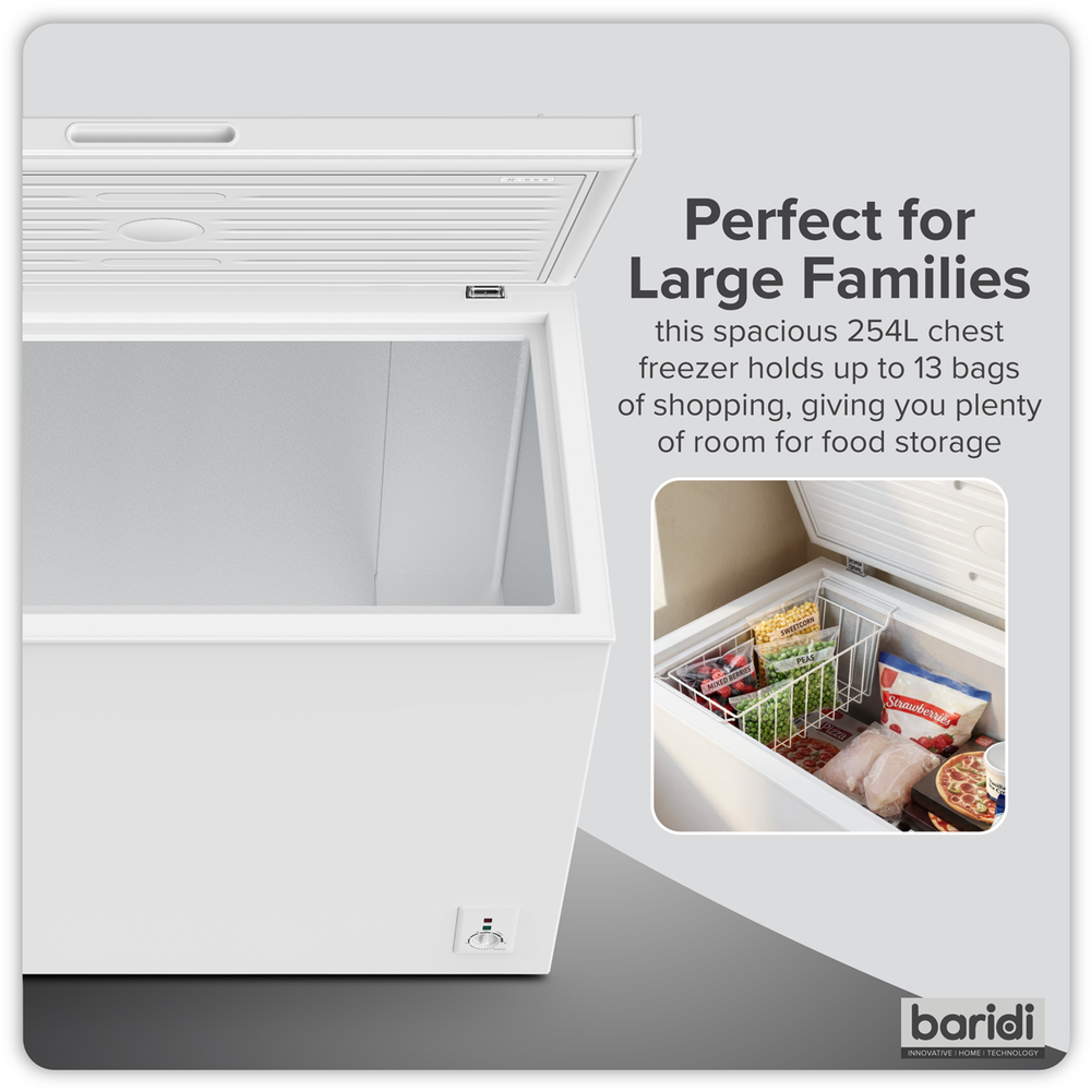 Baridi DH258 Freestanding Chest Freezer 254L Capacity - White - additional view 9