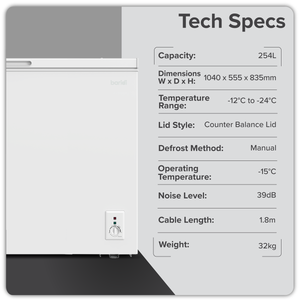 Baridi DH258 Freestanding Chest Freezer 254L Capacity - White - additional view 12