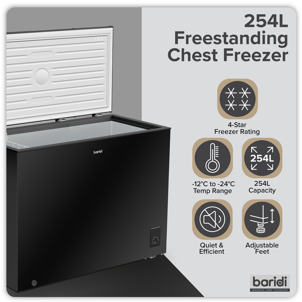 Baridi DH259 Freestanding Chest Freezer 254L Capacity - Black - additional view 4