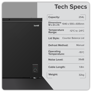 Baridi DH259 Freestanding Chest Freezer 254L Capacity - Black - additional view 5