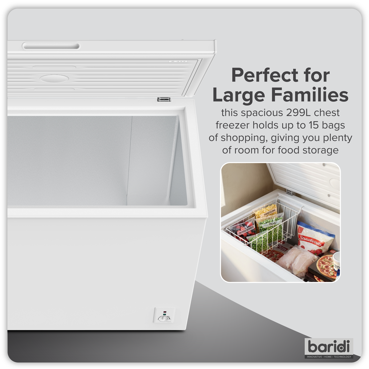 Baridi DH260 Freestanding Chest Freezer 299L Capacity - White - additional view 11