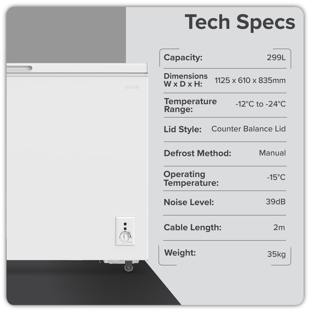 Baridi DH260 Freestanding Chest Freezer 299L Capacity - White - additional view 7