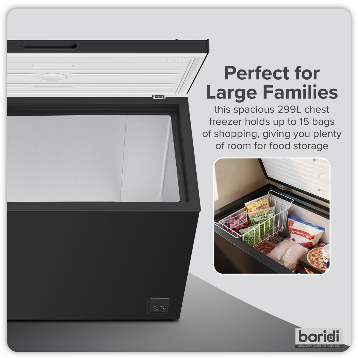 Baridi DH261 Freestanding Chest Freezer 299L Capacity - Black - additional view 5