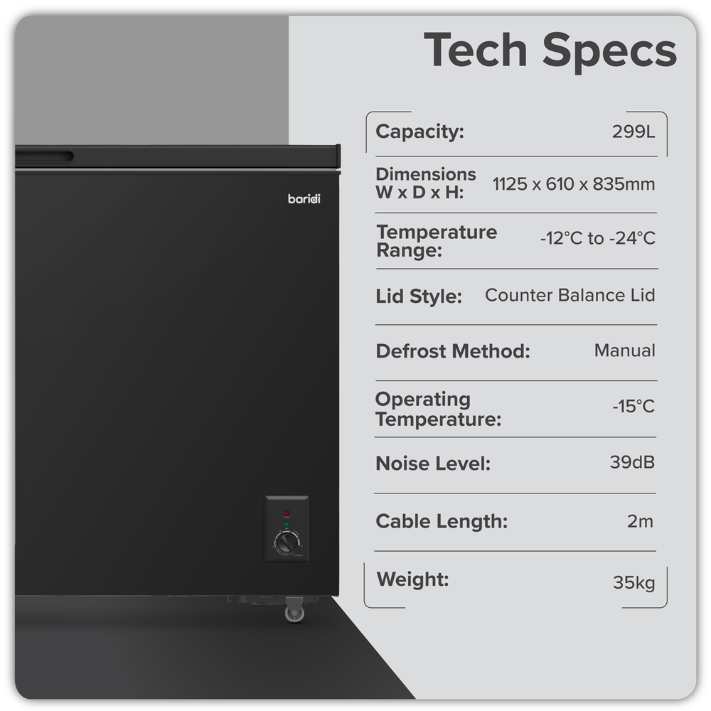 Baridi DH261 Freestanding Chest Freezer 299L Capacity - Black - additional view 7