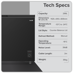 Baridi DH261 Freestanding Chest Freezer 299L Capacity - Black - additional view 7