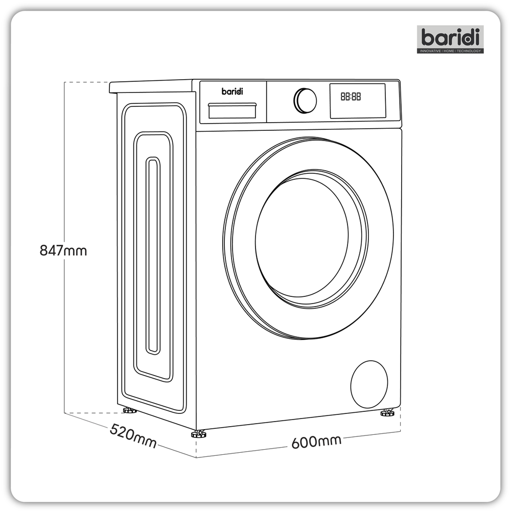 Baridi DH262 8kg Washing Machine, Front Loading, 1400rpm Energy Rating A - White - additional view 8