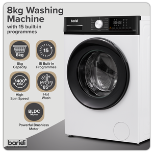 Baridi DH262 8kg Washing Machine, Front Loading, 1400rpm Energy Rating A - White - additional view 5