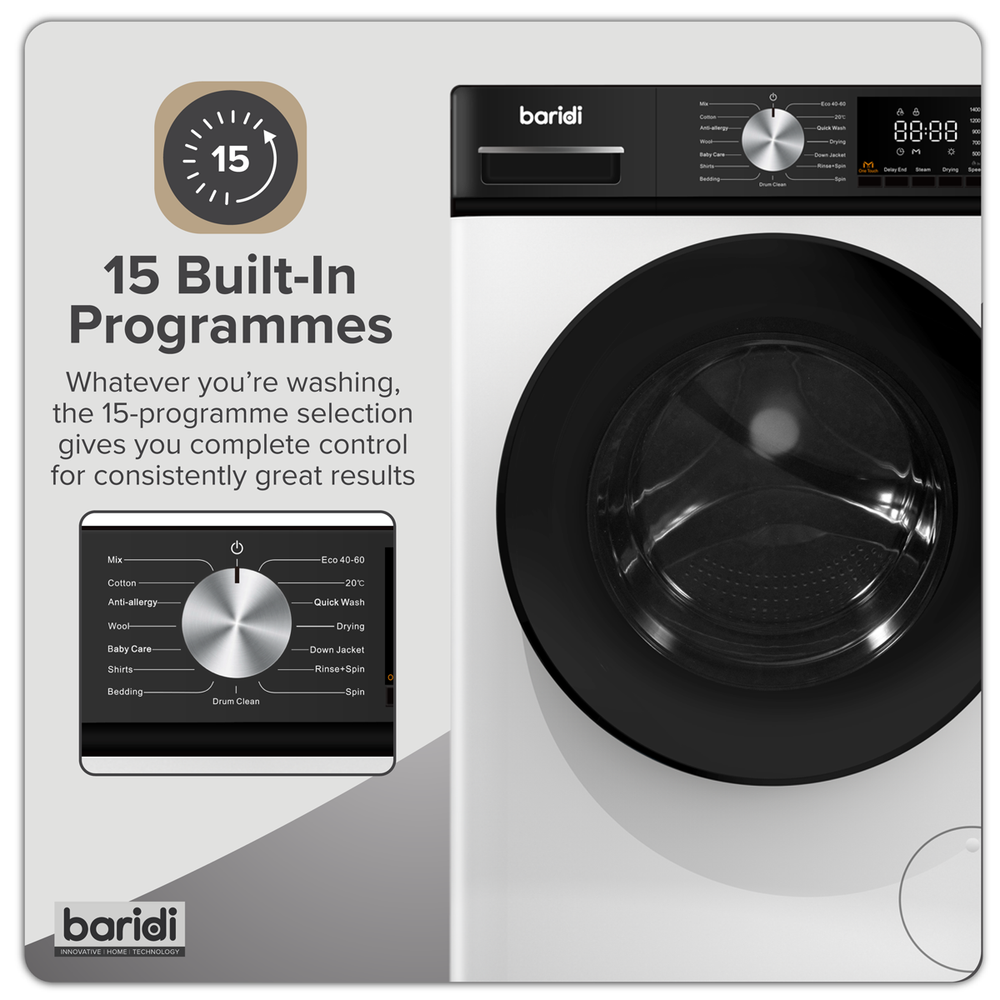 Baridi DH263 8/5kg Washer Dryer, Front Loading, 1400rpm Energy Rating A - White - additional view 16
