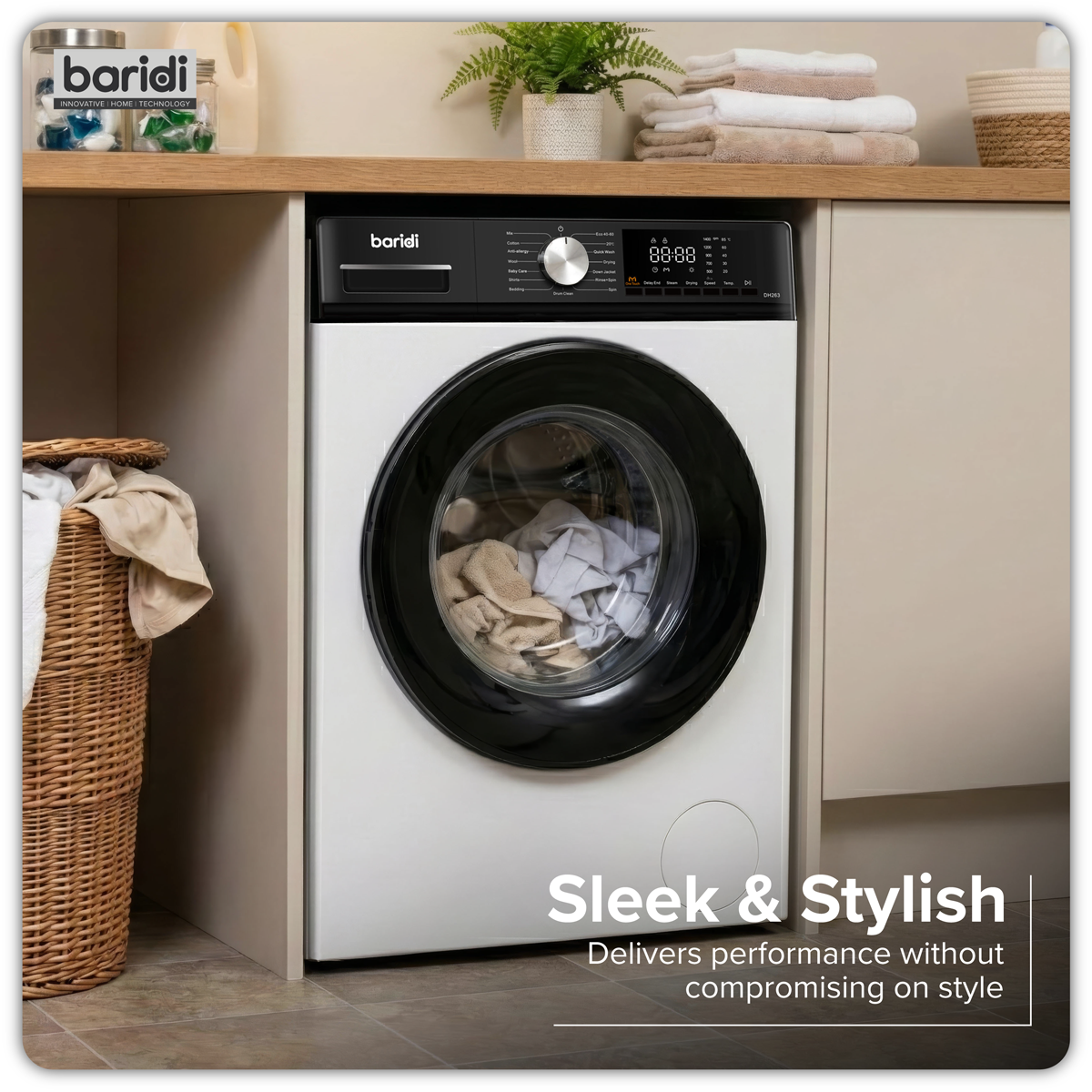 Baridi DH263 8/5kg Washer Dryer, Front Loading, 1400rpm Energy Rating A - White - additional view 10