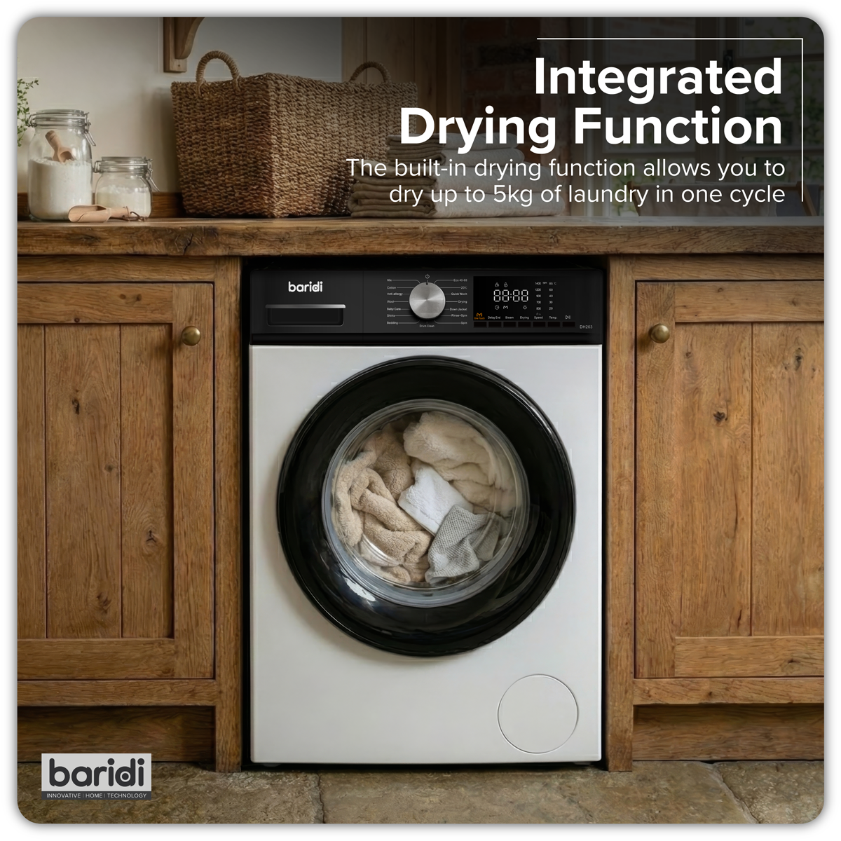 Baridi DH263 8/5kg Washer Dryer, Front Loading, 1400rpm Energy Rating A - White - additional view 11