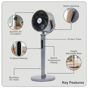 Baridi DH264 12" Pedestal Fan with Remote Control, Back Light & 12hr Timer - Grey - additional view 23
