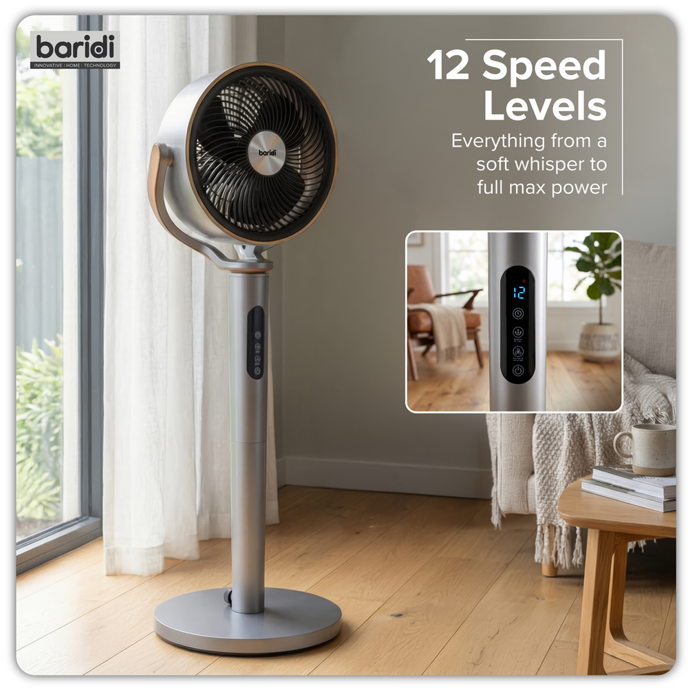 Baridi DH264 12" Pedestal Fan with Remote Control, Back Light & 12hr Timer - Grey - additional view 19