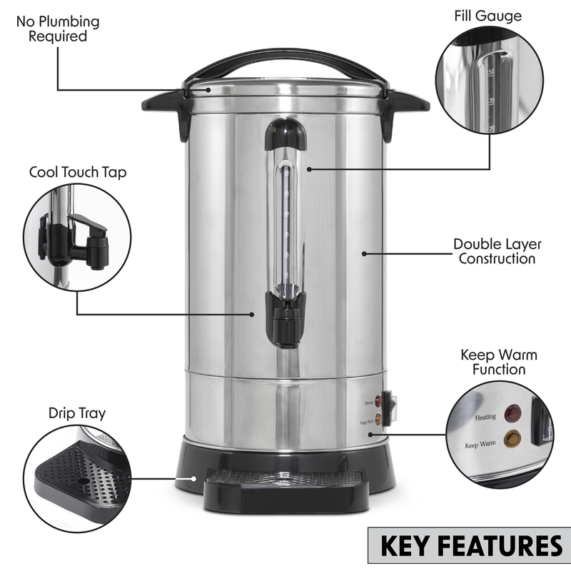 Baridi DH270 Hot Water Boiler, Tea Urn, 20L Capacity, Stainless Steel - additional view 18