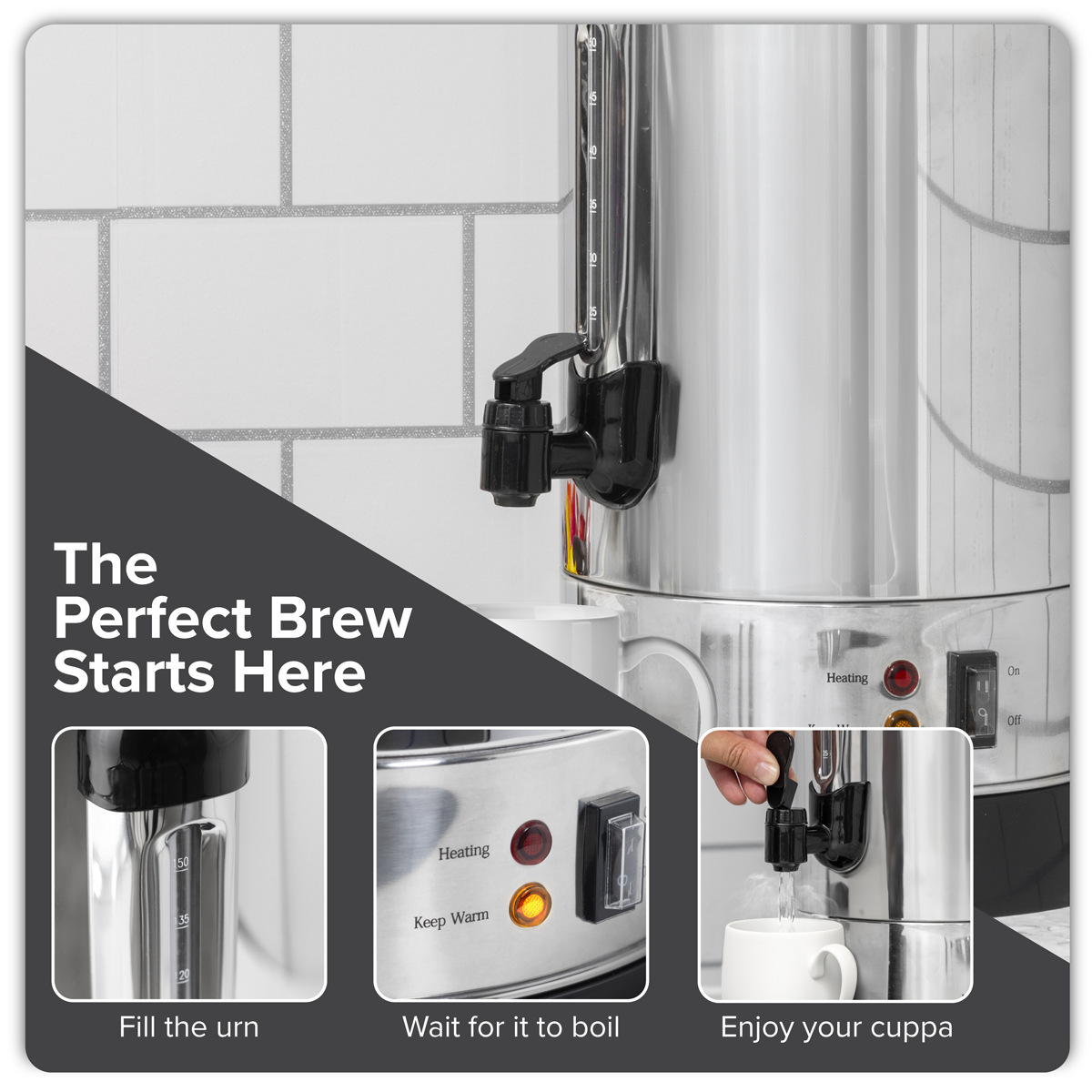 Baridi DH270 Hot Water Boiler, Tea Urn, 20L Capacity, Stainless Steel - additional view 16