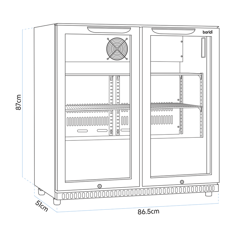 Baridi DH272 Back Bar Drinks Fridge/Cooler with Double Hinged Door & Security Lock 190L - Black - additional view 15