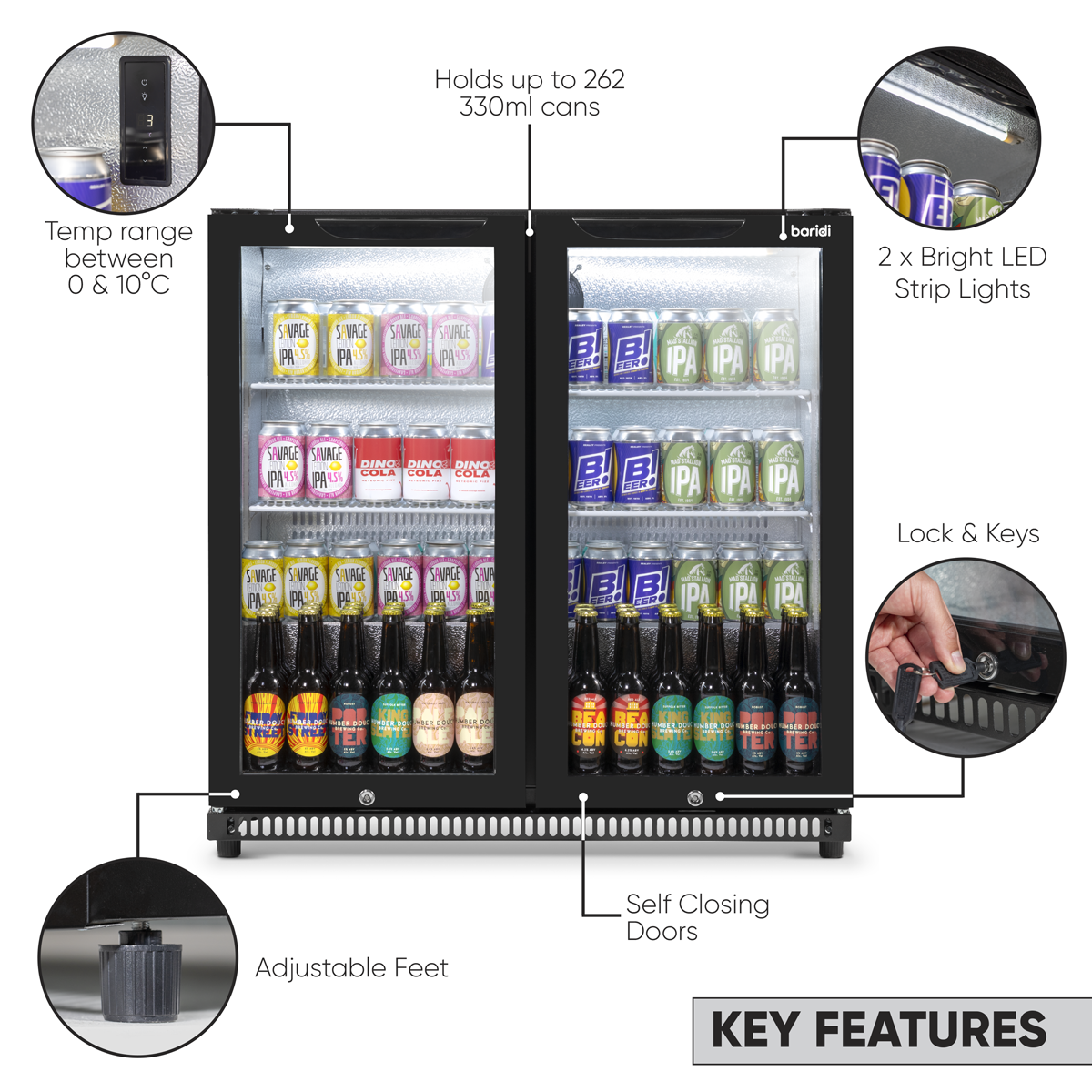 Baridi DH272 Back Bar Drinks Fridge/Cooler with Double Hinged Door & Security Lock 190L - Black - additional view 16