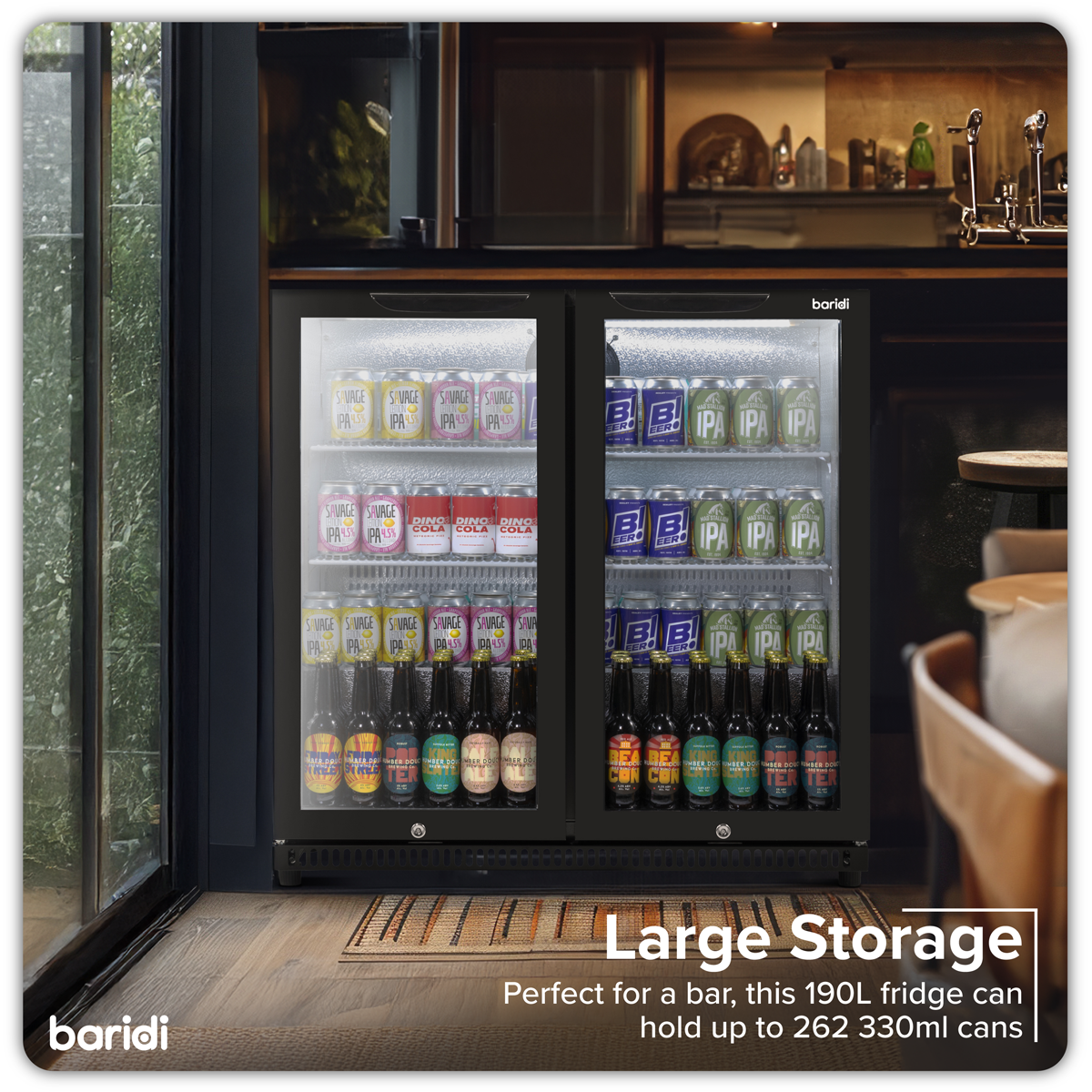 Baridi DH272 Back Bar Drinks Fridge/Cooler with Double Hinged Door & Security Lock 190L - Black - additional view 8